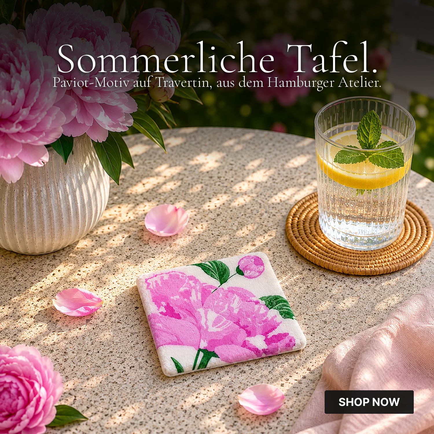 Travertin Untersetzer Pivoine Sommertafel