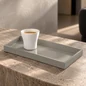 Preview: Albert L MIMA Mini-Lacktablett Naturgrau mit kleinem weißem Hering Berlin VELVET Becher und Kaffee