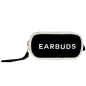 Preview: Bag All, Leinentasche schwarz mit weißer Paspelung und Earbuds Stickung, front,