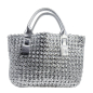 Preview: Tote Bag Zita, geflochtenes veganes Leder leder, Metallic silber, front