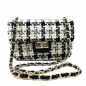 Preview: Shoulder bag Marie S, cream-black, checkered fabric, chain strap, front