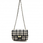 Preview: Shoulder bag Marie S, cream-black, checkered fabric, chain strap, front, hanging