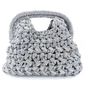 Preview: Vimoda CLAUDETTE Häkeltasche in Metallic-Silber Frontansicht
