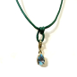 Preview: Bernardes, Halskette, charmn, Anhanger Topaz blau, grüne Kordel und silber Anhänger vergoldet