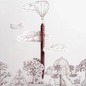 Preview: Caran d'Ache 849 Toile de Jouy Burgundy in front of a paper-cut scene from the Geneva illustration