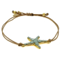 Preview: Ekaterini friendship bracelet, starfish, aqua blue Swarovski crystals brown cord and with gold accents, side