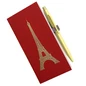 Preview: Filofax Norfolk Magnetic Clip in Altrosa als Stiftschlaufe an rotem Notizbuch mit goldenem Eiffelturm und gelbem Schreibgerät