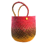 Preview: Guanabana Tote Canasto Bag S, Iraca, pink-orange-braun, Innenansicht
