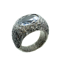 Preview: KMO ring silber, cabochon,  schwarz-silver seitlich