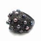 Preview: KMO Ava 275 Silver Ring, oxygen cream, oval disc with kamelite stone, geometric motif, side