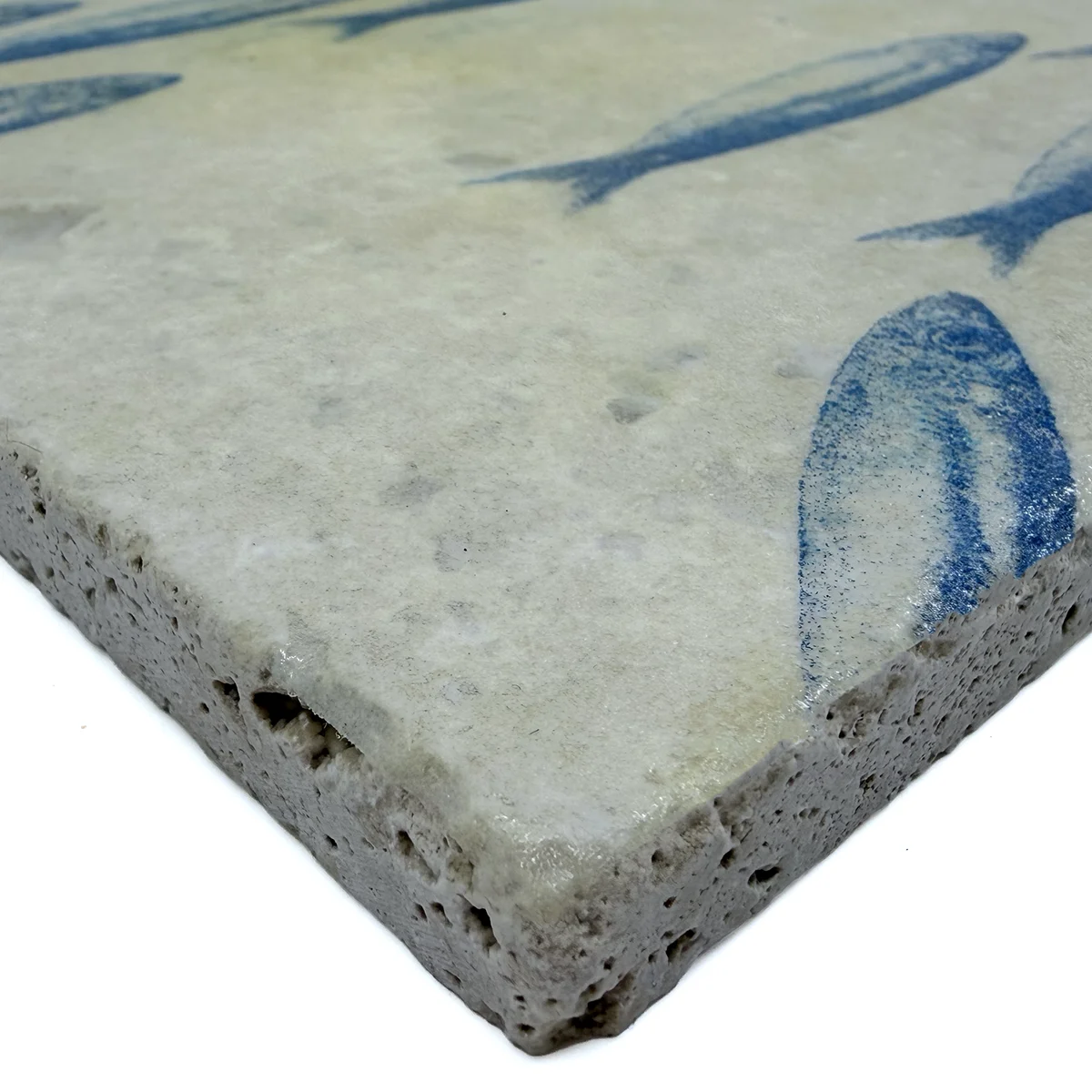 Preview: Travertin Untersetzer Banc de Sardines 20 x 20 cm von Trixi Gronau, detail