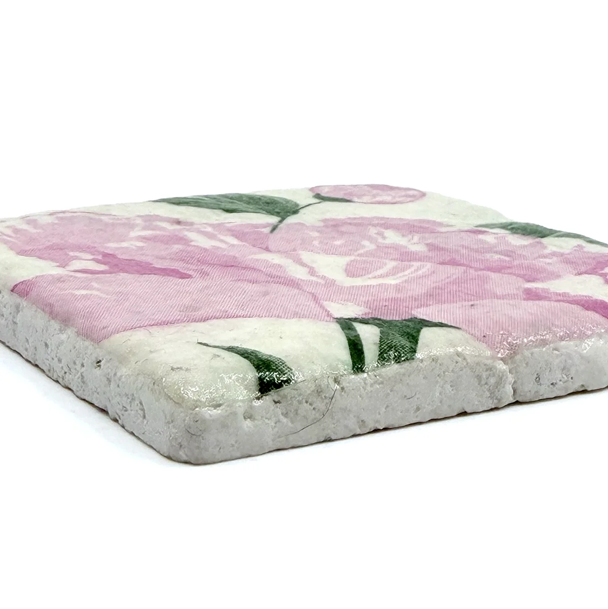 Preview: Travertin Untersetzer Pivoine Pfingstrose 10 x 10 cm von Trixi Gronau, detail