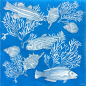 Preview: Paviot, Napkin, print Fond Marin blue