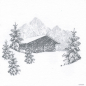 Preview: Paviot napkin Refuge, print grey Mountain hut, front