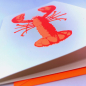 Preview: Pink Stories • Grußkarte Lobster, Neon Siebdruck, Farbe weiss, Druck rot orange, mit Umschlag, detail