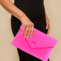 Preview: Sorbet Island, Velvet Envelope Bag, Unterarm Clutch pink , Stickerei rot NOW, style