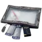 Preview: Liegende Janice Boarding Bag aus transparentem Material mit grauem Schlangenleder. mit Produkten