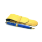 Preview: Trixi Gronau HENRI, pen case, leather, yellow, with mechanical pen Aurora mare blue