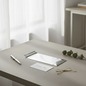 Preview: SNAZZY BAG DIN-long letter envelope silver mirror metallic foil on modern pale grey desk with silver pen, handwritten white card, eucalyptus and twine bow in Scandinavian atelier