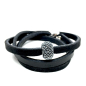 Preview: Uli Schneider black leather straß bracelet with black Swarovski Bead and magnetic closure