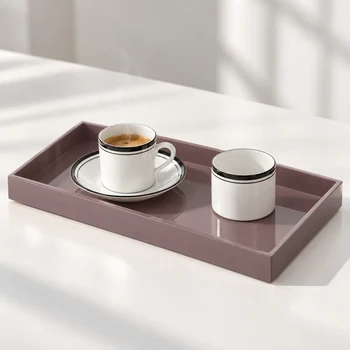 Preview: Albert L. MIMA Mauve lacquer tray with Reichenbach BLACK & WHITE espresso cup, saucer and small bowl