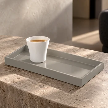 Preview: Albert L MIMA Mini-Lacktablett Naturgrau mit kleinem weißem Hering Berlin VELVET Becher und Kaffee
