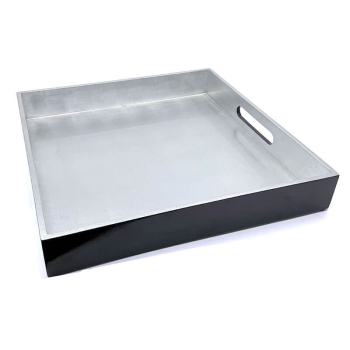 Tablett, Shiny, quadratisch, Lack schwarz Außen, innen Metallisch silber, 3 Größen, side