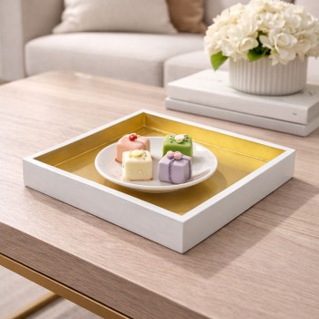 Preview: Mini Tablett, quadratisch, Lack weiss-gold, style