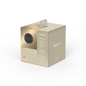 Avolt Square 1, Multi Ladestation, Steckerwürfel Brass finish, Geschenkkarton seitlich