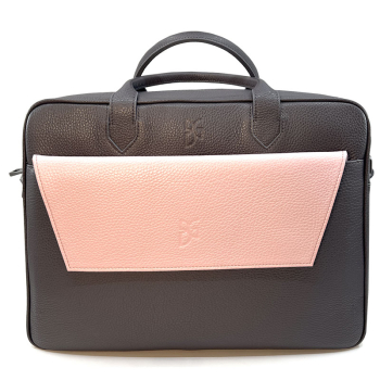 Preview: BGents leather Business Bag grey, with Couvert pink,