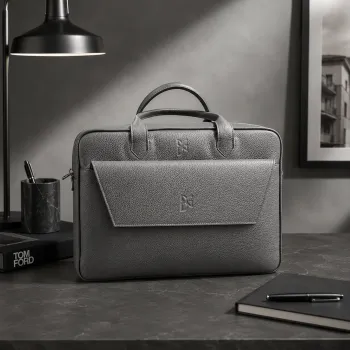 BGents Leder Laptop Couvert, grau, style