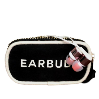 Bag All, Leinentasche schwarz mit weißer Paspelung und Earbuds Stickung,style