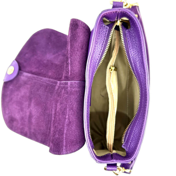 Schultertasche Lara, Leder violett, offen