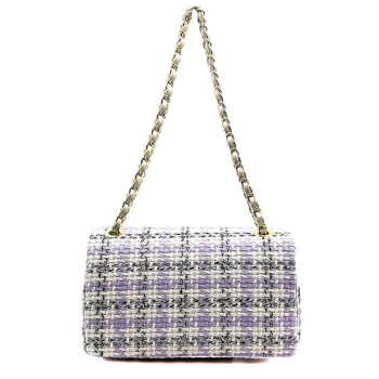 Schultertasche Marie, flieder-creme karierter Stoff, Kettenriemen,, rückseite