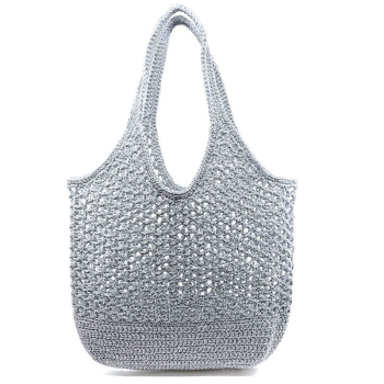 Tote Bag Zita, geflochtenes veganes Leder leder, Metallic silber, front