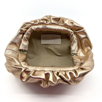 Clutch, Mia, soft leather, metallic pinkgold open