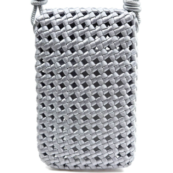 Kleine Schultertasche Lucifer Stoff geflochten silber, silberne Akzente, detail back