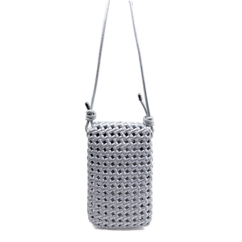 Preview: Kleine Schultertasche Lucifer Stoff geflochten silber, silberne Akzente,, Rückseite