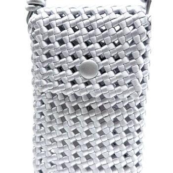 Kleine Schultertasche Lucifer Stoff geflochten silber, silberne Akzente,, detail