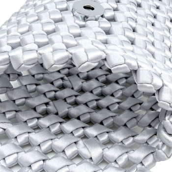 Kleine Schultertasche Lucifer Stoff geflochten silber, silberne Akzente, inside