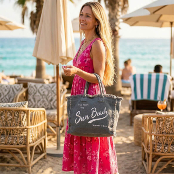 Preview: Tote bag, Sun Beach grün mit Stickerei, style