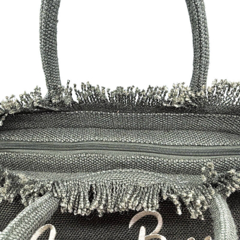 Tote bag, Sun Beach grün mit Stickerei, Verschluss