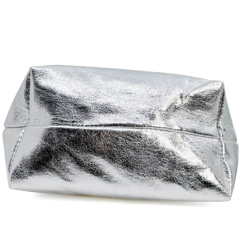 Tote Bag Zita, geflochtenes veganes Leder leder, Metallic silber, porchette detail