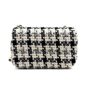 Shoulder bag Marie S,cream-black, checkered fabric, chain strap, back