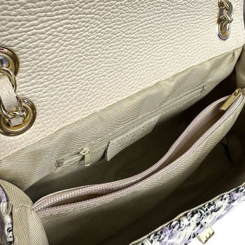 Schultertasche Marie, flieder-creme karierter Stoff, Kettenriemen, offen