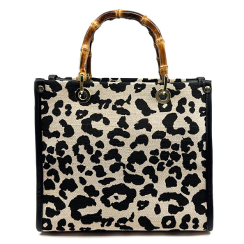 Tote Bag, Vimoda, Lea, Canvas print Handle Rive Gauche,Leo print black, back
