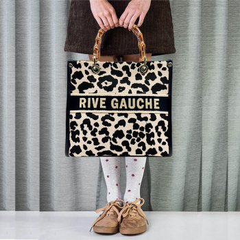 Tote Bag, Vimoda, Lea, Canvas print Handle Rive Gauche,Leo print black, style