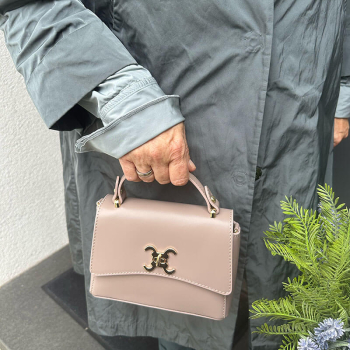 Preview: Kleine Schultertasche Luna leder greige, goldene Akzente, style