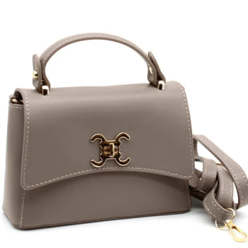 Preview: Kleine Schultertasche Luna leder greige, goldene Akzente, seidlich strap