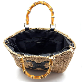 Preview: Tote bag, Estella, Raffiabast, creme schwarz, inside